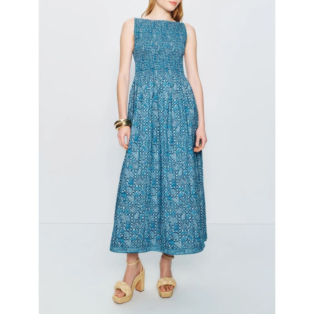 Hill House Cosima Nap Dress Calico Trellis Blue Paisley Smocked Maxi XXL NWT